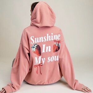Easel Pink Hoodie with Strawberry Print M